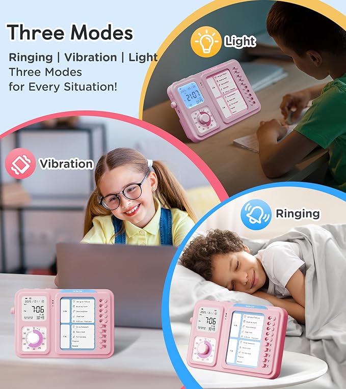 3-in-1 Visual Timer & ADHD Tool for Kids|Adults, Task Timer with Chore Chart Board, Visual Schedule for Kids with Autism, Daily Checklist for Home, School, Classroom, Desk (Pink)