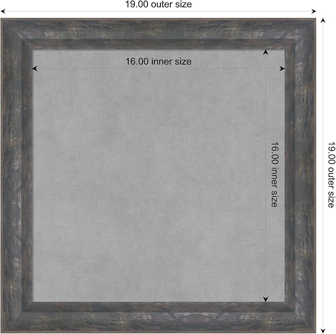 Amanti Art Grey Framed Magnetic Board 19x19 Small Vision Board for use with Magnets, 100% metal sheet to display items as office decor or for home organization in mudroom, kitchen or kids room