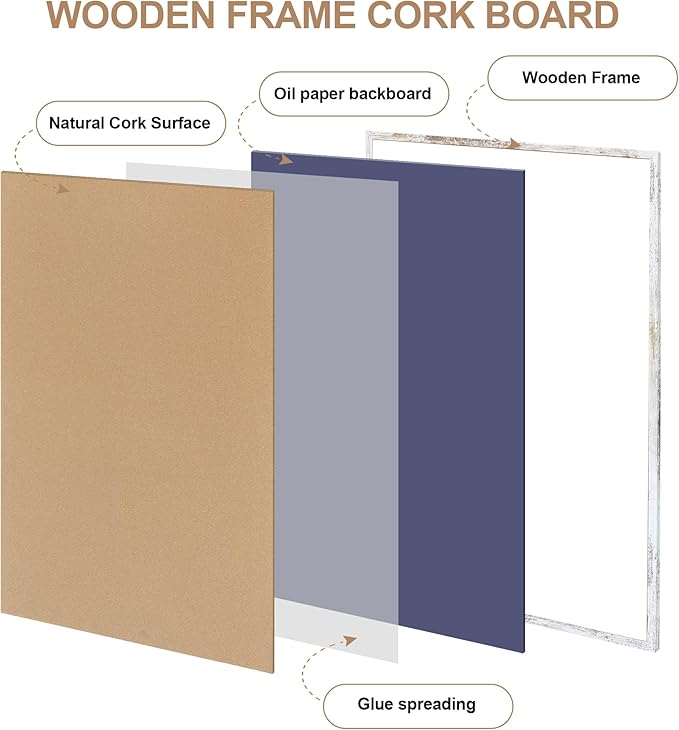 Cork Bulletin Board, 48 X 32 Inches White Framed Message Vision Board, Large Wall Mounted Notice Memo Pin Board with 28 Push Pins