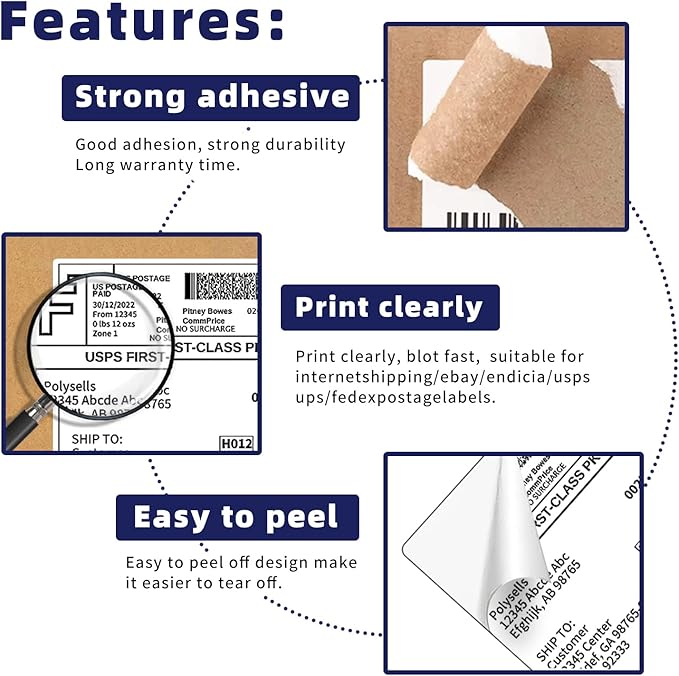 POLYSELLS Self Adhesive Address Shipping Labels, White Sticker FBA Labels (500 Sheets, 8.5" x 5.5" (2UP))
