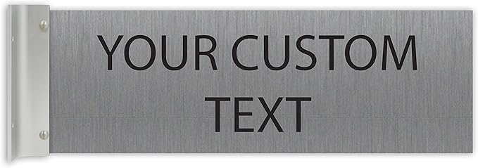 ALPHA DOG SIGNS Custom Projecting Hallway Nameplate, 4"x12" Double-Sided Business Sign, Personalized 2-Line Text, Indoor Outdoor, Easy Install, Durable, Made in USA (Brushed Stainless)