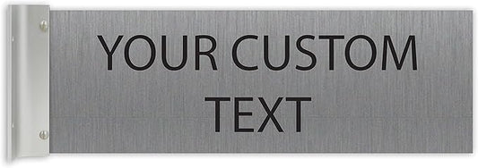 ALPHA DOG SIGNS Custom Projecting Hallway Nameplate, 4"x12" Double-Sided Business Sign, Personalized 2-Line Text, Indoor Outdoor, Easy Install, Durable, Made in USA (Brushed Stainless)