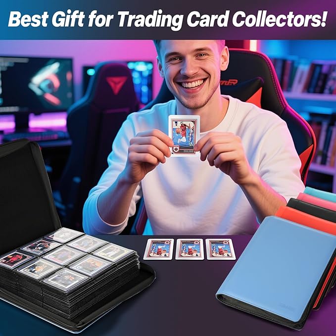 Sibonic 9 Pocket TopLoader Binder, Holds 360 3”x4” Toploader Hard Cases, Sleeves Card Collection Binder, 20 Double Sided Pages, Compatible with Trading & Sports Holder - Blue