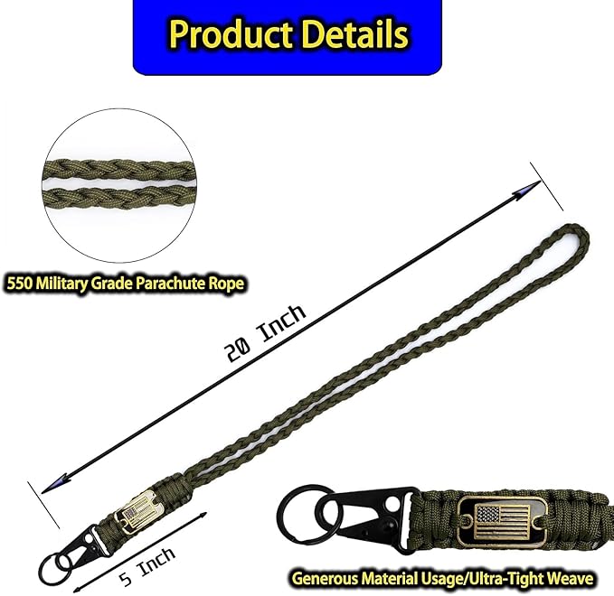 KINBOIN Heavy Duty Retractable Keychain - USA Flag Braided Paracord Lanyard, ID Badge Clip Reel, Necklace Keychains for Travel Work