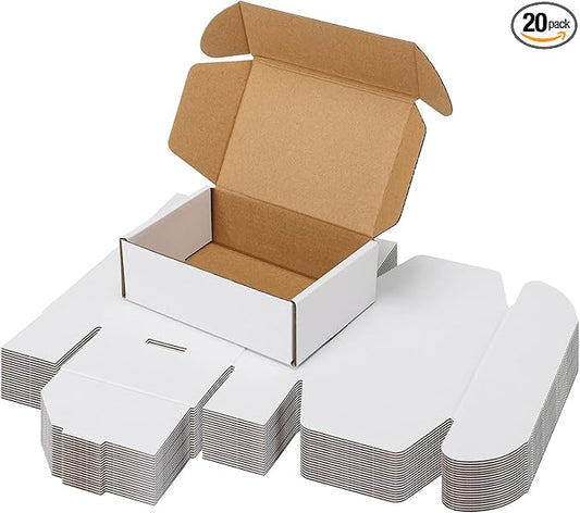 PHAREGE 6x4x2 Inch Shipping Boxes 20 Pack White, Tab Lock Tuck Top Mailer Boxes for Packaging Small Business, Cardboard Gift Boxes for Wrapping Mailing Present