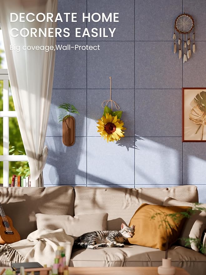 Bumusty Large Cork Board 47"x35" Alternative - 12 Pack Felt Wall Tiles with 70 Safe Removable Adhesive Tabs, 30 Pushpins, Cork Boards for Walls Pin Board Bulletin Board Office Decor (Soft Periwinkle)