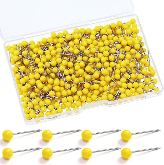 WILLBOND 500 Pack Map Push Pins Map Tacks Small Round Head Push Pins Thumb Tacks for Travel Picture Photo Bulletin Board Wall DIY Craft School Office Home(Yellow,1/6 Inch)