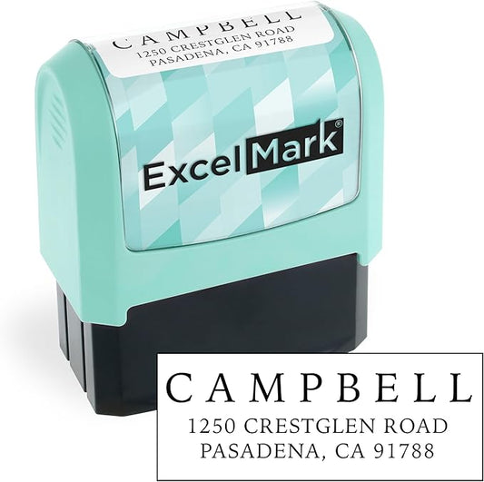 ExcelMark Address Stamp - Custom Return Address Stamp with Elegant Designs, Vibrant Colors & Patterns – Perfect for Mail, Invitations & Gifts (Seafoam Mount, Simple Classic)