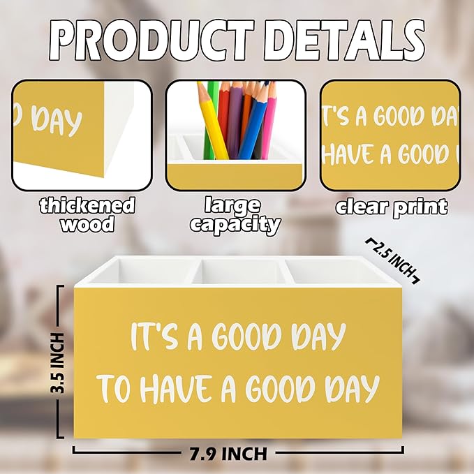 XPH Inspirational Pen Pencil Holder Organizer for Desk, Inspirational Gifts for Women, It's a Good Day to Have a Good Day Motivational Wooden Box Sign for Home Office Desk Tabletop Decorations