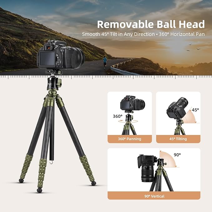 Cayer CH35 Travel Camera Tripod with Ball Head, Compact Carbon Fiber Tripod, 53.6" Compact Camera Stand，Max Load 17.6lbs for Mirrorless Cameras Video Camcorder Mobile Phone Webcam