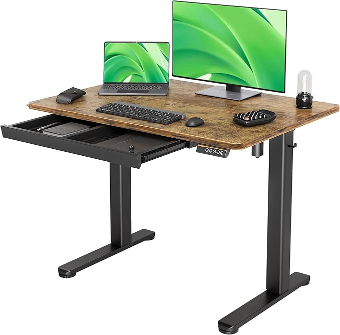 Claiks Standing Desk with Drawers, Electric Standing Desk Adjustable Height, Stand Up Desk Computer Workstation, 40 Inch, Rustic Brown