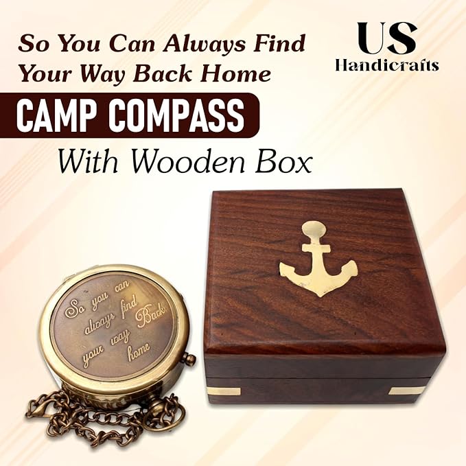 Be Strong and Courageous, Do Not Be Afraid Brass Engraved Compass with Stamped Wooden Case – Inspirational Birthday, Confirmation, and Baptism Gifts