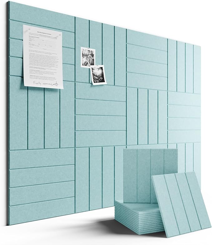 Large Felt Bulletin Board 48" x 36" Cork Board Alternative-12 Pack with 70 Safe Removable Adhesive Tabs, Cork Boards for Walls Cork Board for Home Office Classroom Pin Board-Seafoam Blue
