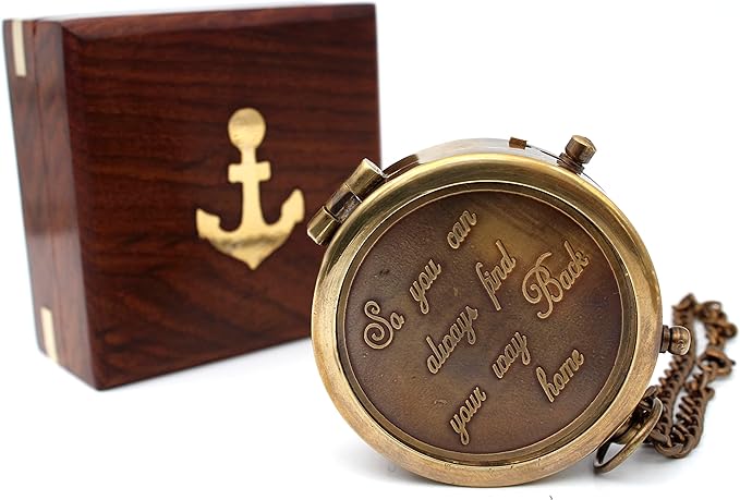 Be Strong and Courageous, Do Not Be Afraid Brass Engraved Compass with Stamped Wooden Case – Inspirational Birthday, Confirmation, and Baptism Gifts