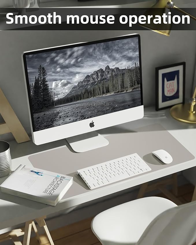 Small Leather Desk Mat, Mouse Pad, Laptop Mat, Non-Slip PU Leather Blotter, Waterproof Writing Pad for Office/Home (23.6"x13.8", Light Grey)