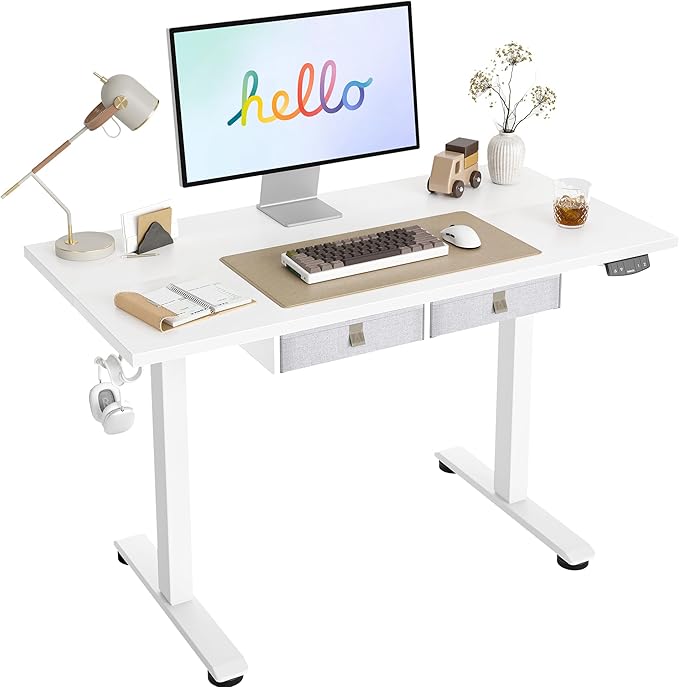 Agilestic Standing Desk with 2 Drawers, Adjustable Height Electric Desk with Storage, 48 x 24 Inches Sit Stand Up Computer Table for Work Office Home, White