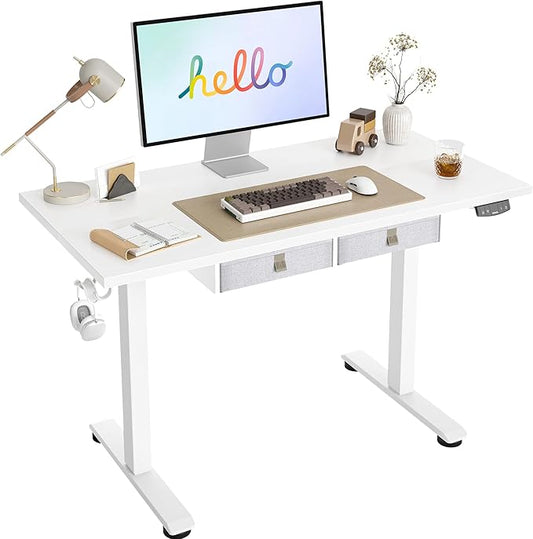 Agilestic Standing Desk with 2 Drawers, Adjustable Height Electric Desk with Storage, 48 x 24 Inches Sit Stand Up Computer Table for Work Office Home, White
