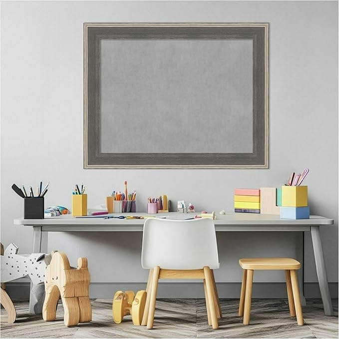 Amanti Art Grey Framed Magnetic Board 23x29 Medium Vision Board for use with Magnets, 100% Metal Sheet to Display Items as Office Decor or for Home Organization in mudroom, Kitchen or Kids Room