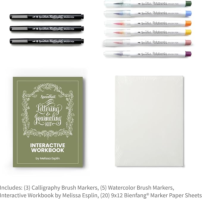 Speedball Hand-Lettering & Journaling Set, Brush Tip Pens Calligraphy, Beginners, Bullet Journaling Pens For Writing, Calligraphy Book, Bullet Journal Coloured Writing Pens, Creative Lettering