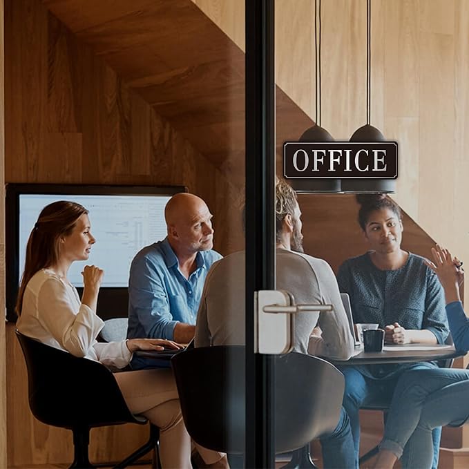The Office Door Sign for Home and Business，Self-Adhesive Waterproof and Fade-Resistant Modern Brushed Silver Office Sign Sticker for House，Business，Door, Window（Silver）