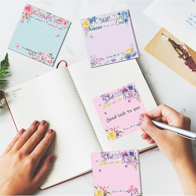 Lovarywow Bible Sticky Notes Gifts - 9 Pack Inspirational Sticky Notes 3x3 Religious Bible Verse Quotes Gifts for Christian Women Biblical Post Notepads School Office Supplies 450 Sheets