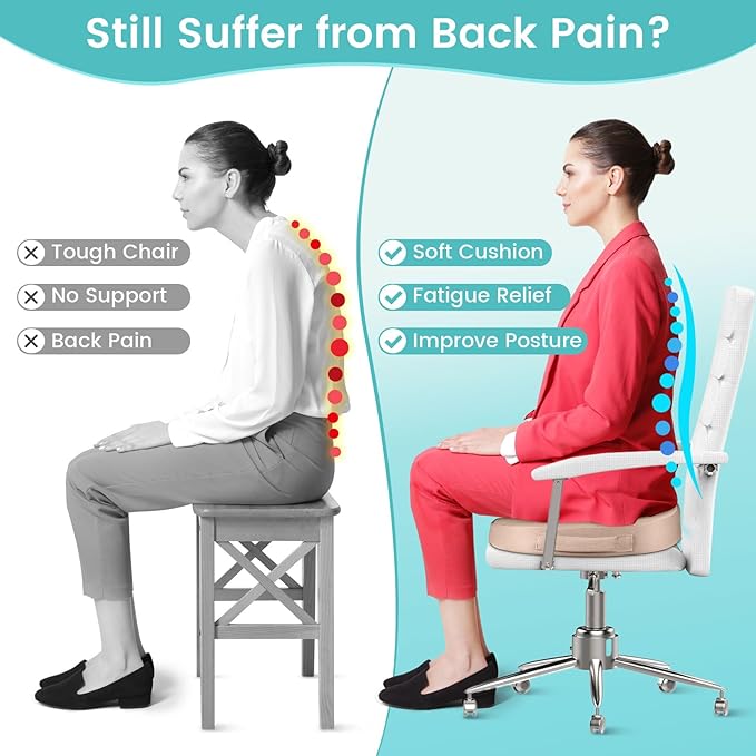 Office Chair Seat Cushion, Cooling Gel Enhanced Memory Foam Cushion for Long Sitting - Back, Sciatica, Coccyx, Tailbone Pain Relief Pillow - for Office, Gaming, Car, Wheelchair - Khaki, Large