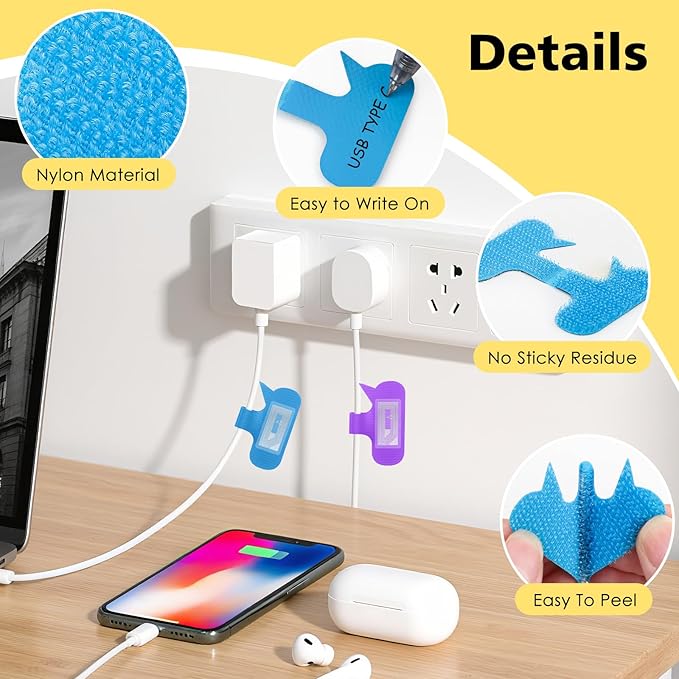 SummerBrite 24-Pack Smart NFC Cable Labels with Blank Stickers, Programmable Reusable Wire Tags for Electronics, Cord ID & Cable Management for Automation, IT Server - Oval