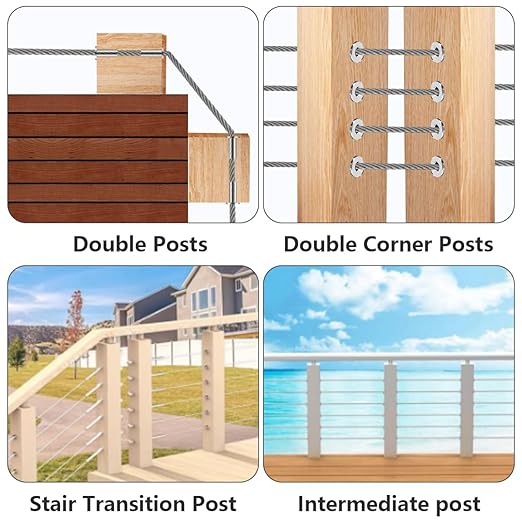200 Pack Cable Railing Protector Sleeves,T316 Stainless Steel Protective Sleeves for 1/8" 5/32" or 3/16" Deck Cable Railing | Wood/Composite Posts/DIY Balustrade