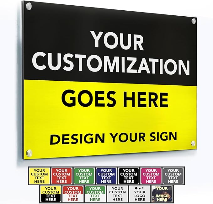Custom Metal Signs, Personalized Aluminum, Waterproof Business Signs, White Aluminum (Black & Yellow, 30x24 In)