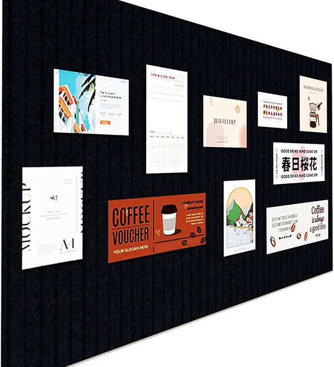 Large Felt Wall Tiles Cork Boards for Office Cubicle, 35"x23.6" Felt Bulletin Board Tiles Pin Board for Walls Home Decor, Noise Reduction Boards Panels for Photos Memos, 6-Pack, Black