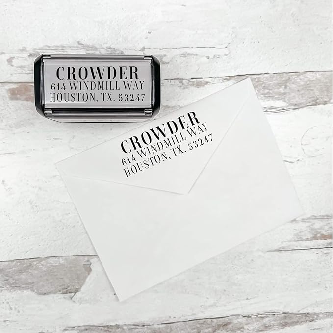 Self Inking Modern Address Stamps | Custom Return Address Stamper (Magazine Serif, Medium)