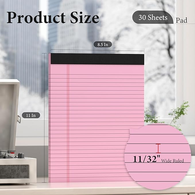 Nichela 12 Pack Colored Legal Pads 8.5" x 11" Note Pads Wide Ruled Lined Paper with Micro-Perforated Writing Notebook 30 Sheets per Pad (360 Total Pages) Notepad for School, Office & Home Supplies