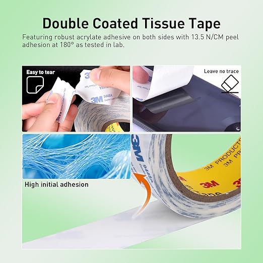 Double Sided Tape 9448A 1/2" x 33Ft Pack of 2 Made of 3M Super Sticky Adhesive Tape Ultra Thin Translucent Tissue Tape for Laptop Cell Phone Repairs Arts Crafts