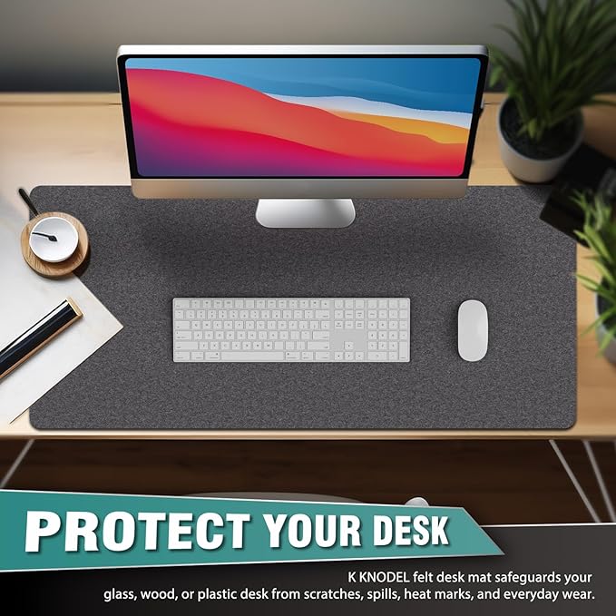 K KNODEL Felt Desk Mat, Large Desk Pad Protector, Office Computer Desk Mat for Keyboard, Non-Slip Mouse Pad (Dark Gray, 35.4"x15.7")
