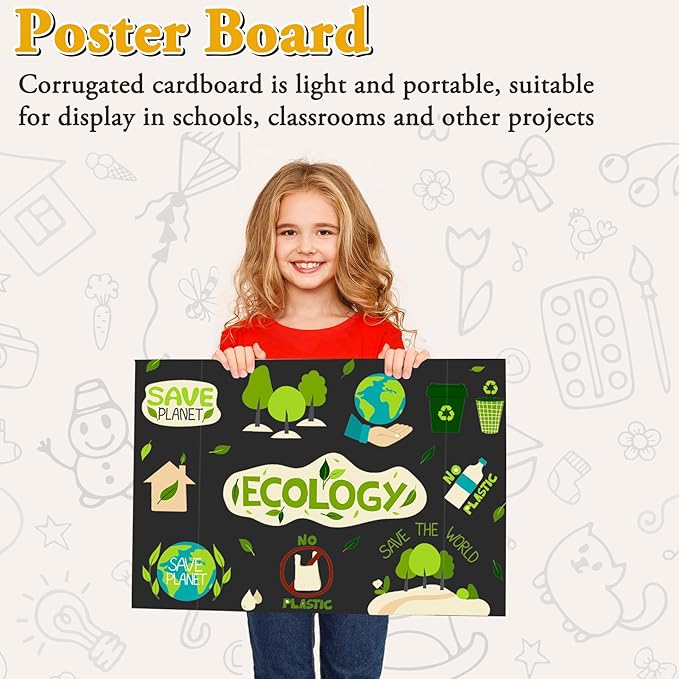 AKONEGE 4PCS Medium Trifold Poster Board 26" x 16" Black Tri Fold Presentation Boards, Corrugated Cardboard Picture/Project Display Boards for Event, Exhibition, Business, School Project, Science Fair