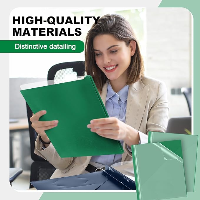 Teling 48 Pcs Clear Front Report Covers with 3 Prongs, Plastic Green Presentation Folders Bulk with 3 Pockets for A4 and Letter Size Paper, 90 Sheet Capacity, Document Covers for School Business