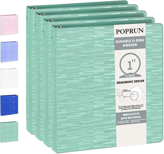 POPRUN 3 Ring Binder 1 Inch, PVC-Free, Holds 175 Sheets of 8.5 x 11 Paper, Extra Durable Organizer with 2 Pockets for School & Office, Heavy-Duty, 4 Pack, Midnight Green