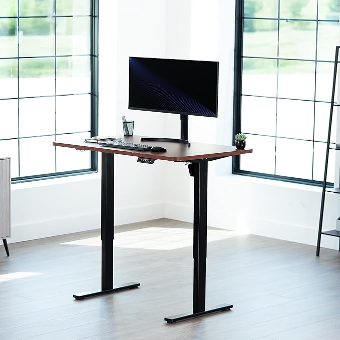 VIVO Electric 48 x 30 in Standing Desk, Memory Height Adjustment, 1B Series, Holds 220 lbs, One-Piece Dark Walnut Top, Black Frame, DESK-KIT-1B5D