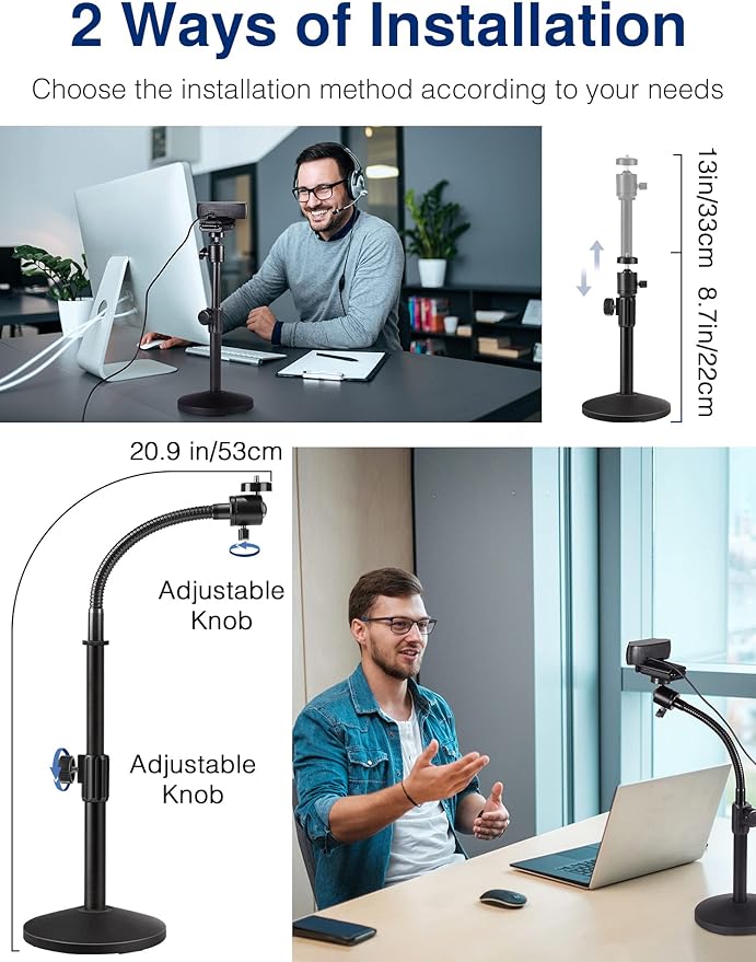 Puroma Webcam Stand Goose-Neck Mount Stand Upgraded Desktop Stand for Logitech Webcam C922 C930e C920S C920 C615 and Other Webcam with 1/4" Thread