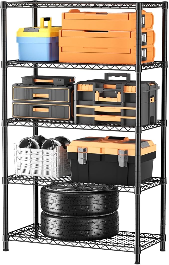 SINGAYE 5 Garage Shelving Wire Storage Heavy Duty Shelves 1750LBS Shelving Unit Metal Bathroom Organizers and Shelf Wire Closet Pantry Kitchen Rack 18" Dx36 Wx71 H Black
