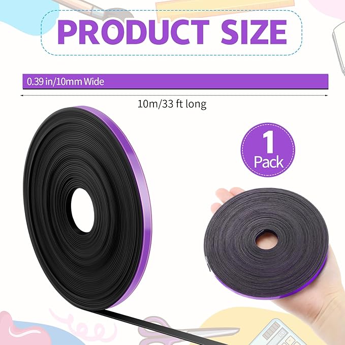AmazingSpark Magnetic Tape Roll Thin Strips, 0.39 Inch x 33 Feet Magnetic Board Dividers Whiteboard Graphic Decorative Tape Marking Line for Classroom Office Art Accessories(Purple)
