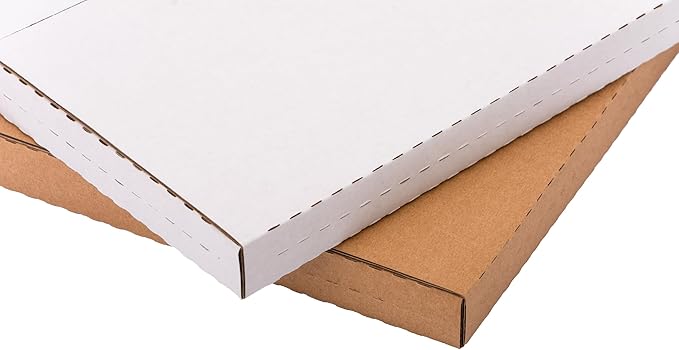 YUSHYIJIE 50 Pack 9x6x1.3 inch Small Shipping Boxes, Multi-Depth Flat Cardboard Boxes with Fragile Stickers for DVD Shipping, Packing, Moving, Storage, White