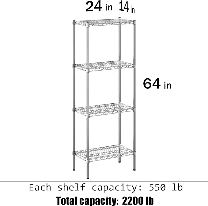 Regal Altair 14" Deep x 24" Wide x 64" Height Wire Shelving Kit | 4-Tier | NSF Commercial Storage Rack Unit