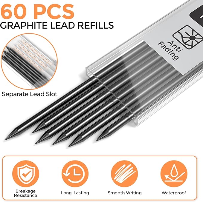 Nicpro 60 Pieces Carpenter Pencil Lead Refills 2.8mm, Lead Refill for Mechanical Carpenter Pencil, Break Resistant 2.8 mm Leads for Construction Pencils, Woodworking Pencils (Black)