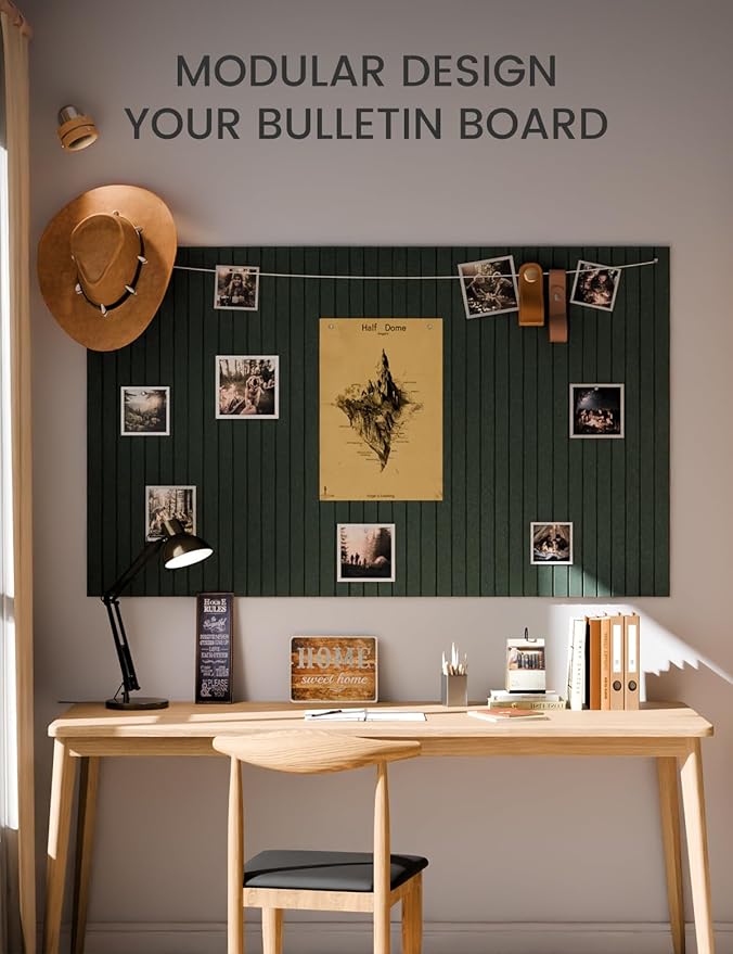 Fluxynara Large Felt Bulletin Board 36"x24" Cork Board Alternative - 6 Pack with 40 Safe Removable Adhesive Tabs, Cork Boards for Walls Cork Board for Home Office Classroom Pin Board- Pine Green