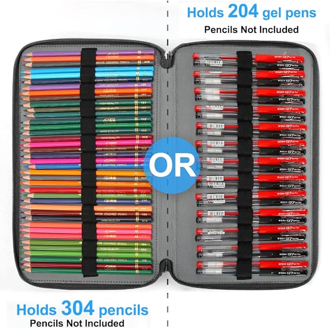 Vomgomfom Colored Pencil Case - 300 Slot Pencil Holder with Zipper Closure, Twill Fabric Large Capacity Pencil Case for Watercolor Pens or Markers, Artist Organizer (Black)