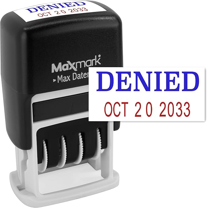 MaxMark Self-Inking Rubber Date Office Stamp with Denied Phrase Blue Ink & Date RED Ink (Max Dater)