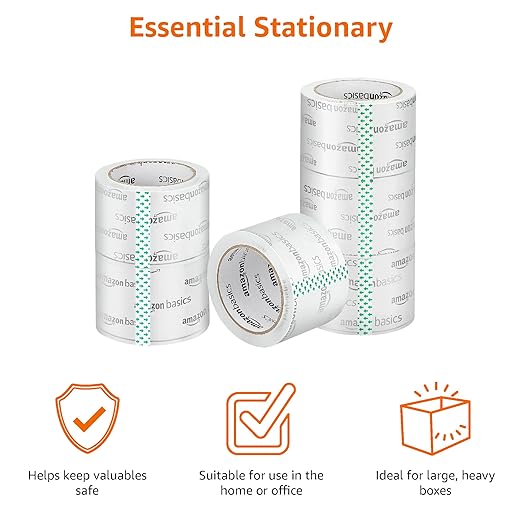 Amazon Basics Extra-Wide Packing Tape, Designed for Moving, Storage and Packing, Shipping and Mailing, Extra-Wide 2.83"W, Crystal Clear, Low Odor, 6-Pack