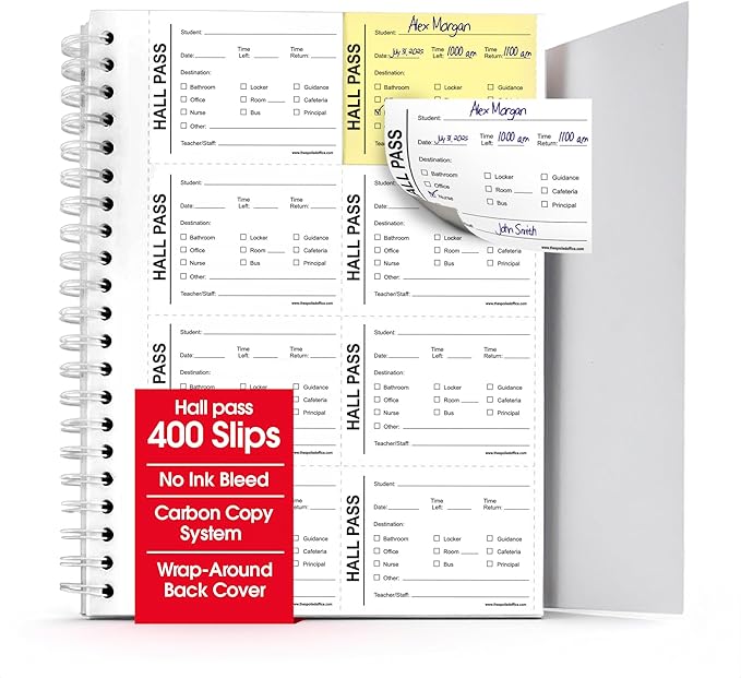The Spoiled Office Hall Pass Slip Book with Carbonless Duplicates 400 Pcs - 2 3/4"x3 3/4"- Easy Tracking Log Book for School Carbon Copy, School Supplies, Office Supplies for Desk, Spiral Bound.