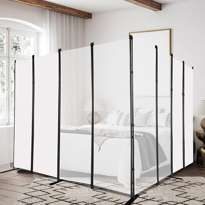 MAYOLIAH 8-Panel White Room Divider 6ft Tall Folding Privacy Screen Portable Office Partition Indoor Wall Separator 160" W X 72" H